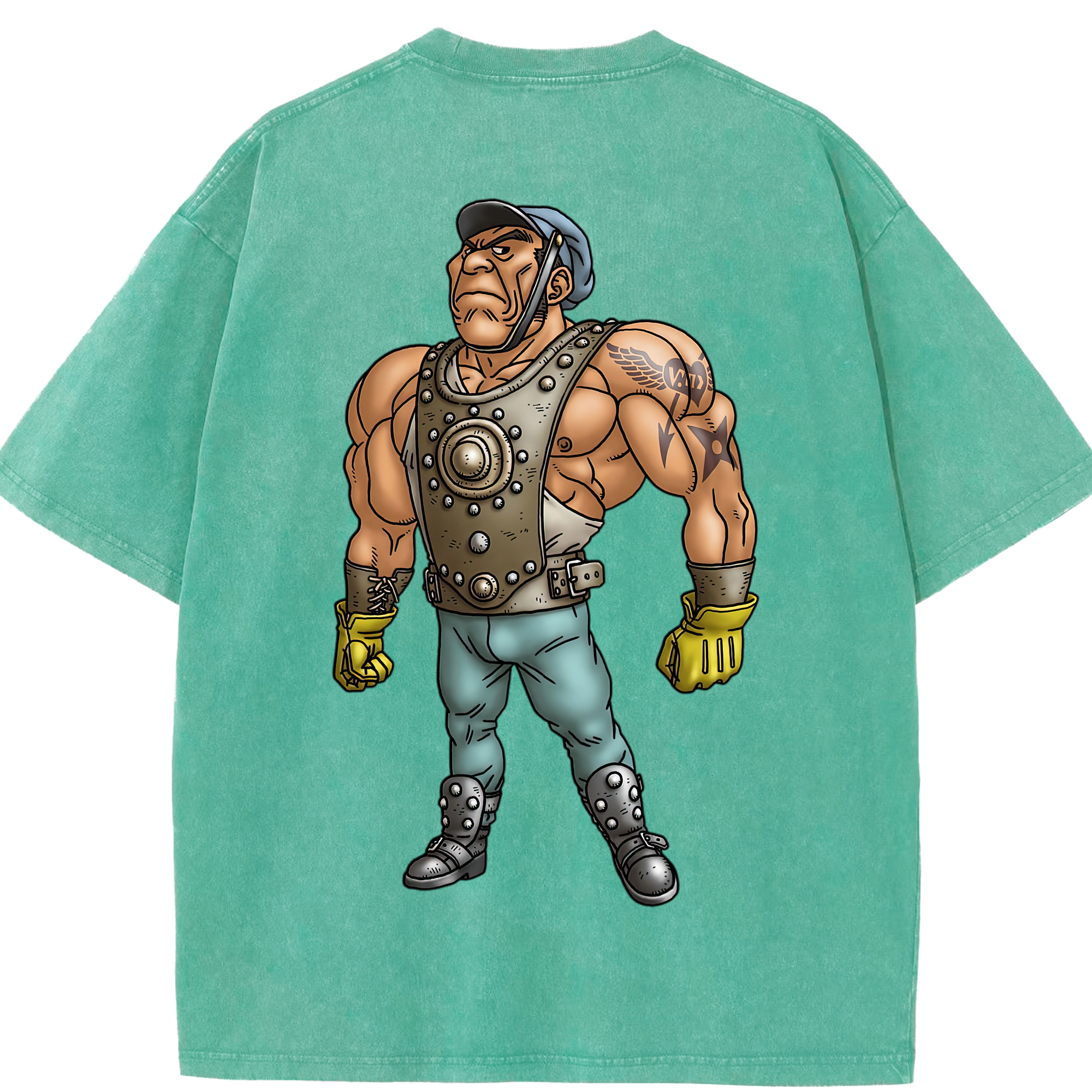 （画像用） ドラゴンクエスト Doragon Kuesuto Dragon Quest 綿100% ヴィンテージ風 半袖Tシャツ（背面プリント）
